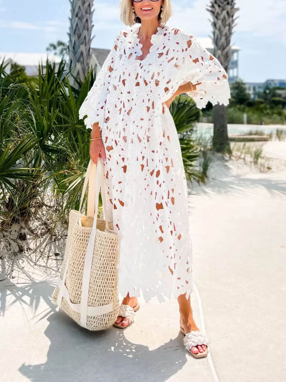 Spitze Strand Midi-Kleid zum Überziehen