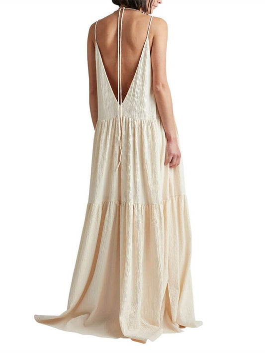 Elegantes Resort-Maxikleid mit tiefem V-Ausschnitt und Trägern