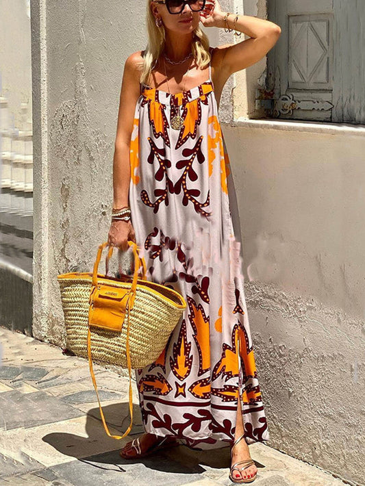 Ethnisch bedrucktes, lockeres Cami-Maxikleid