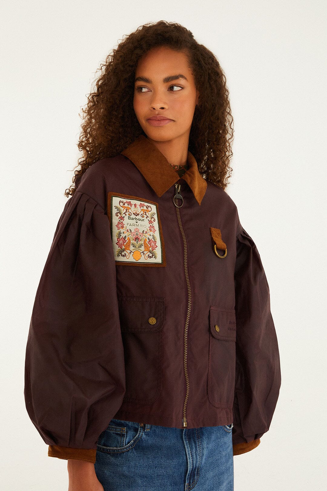 Embroidered Brown Cropped Jacket