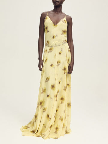 Long Floral-Print Straight Maxi Dress