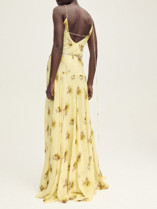 Long Floral-Print Straight Maxi Dress