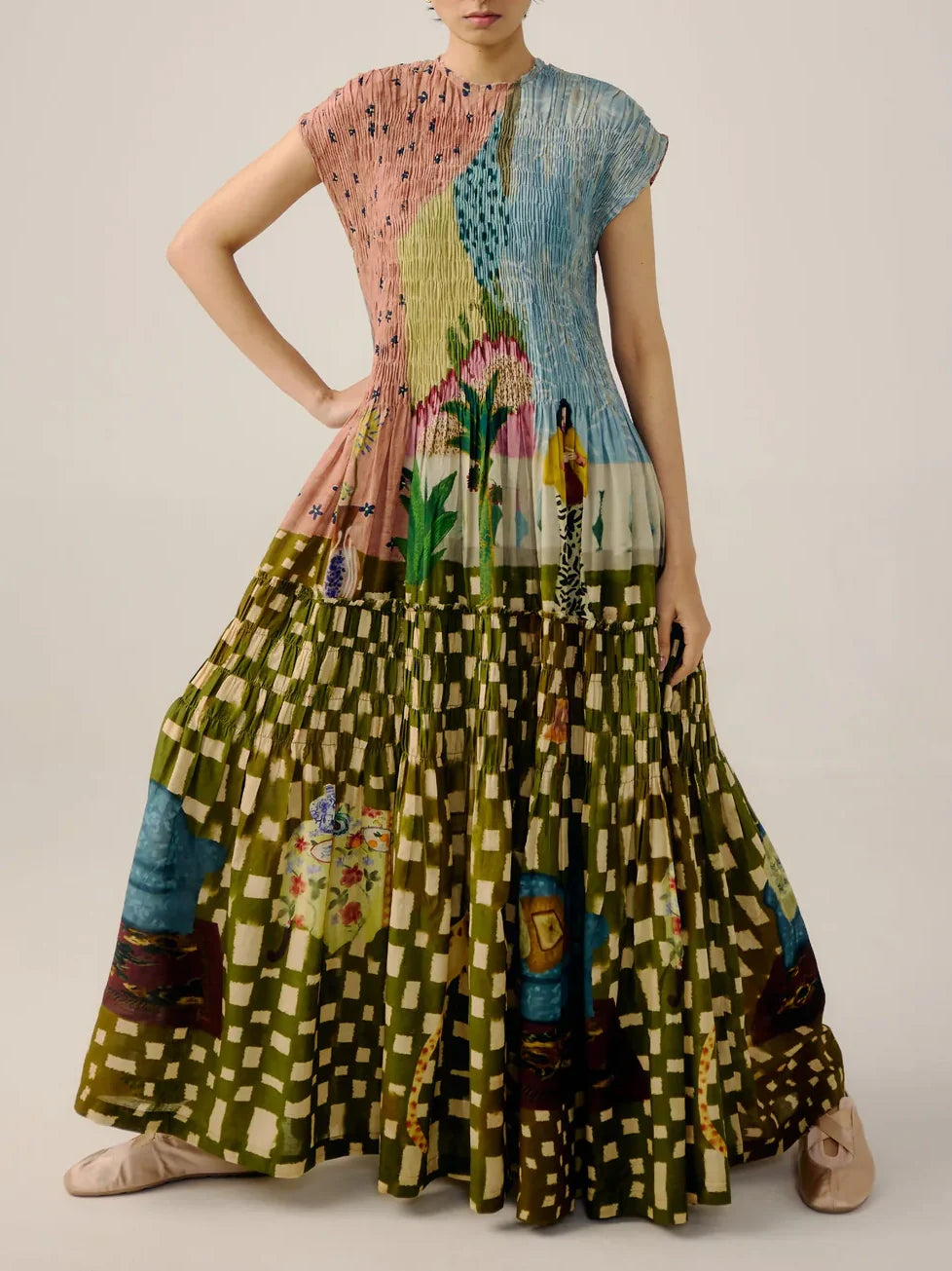 Fit And Flare Print Maxi Dress