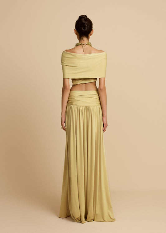 Beige Off - Shoulder Cutout Two - Piece Set