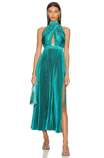 Halter Neck Pleated Midi Dress