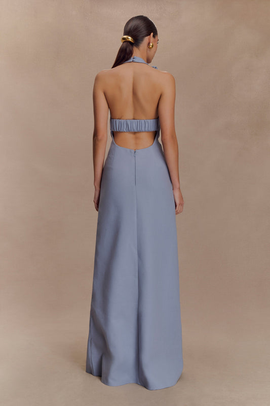 Ruffled Halter Maxi Dress with Open Back