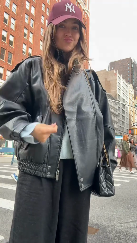 Black Leather Bomber Jacket