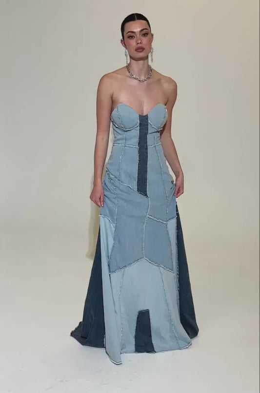 Patchwork denim maxi Dress