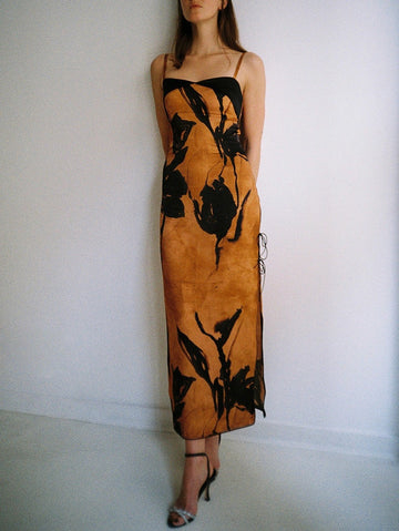 Elegant Black Floral Pattern Maxi Dress