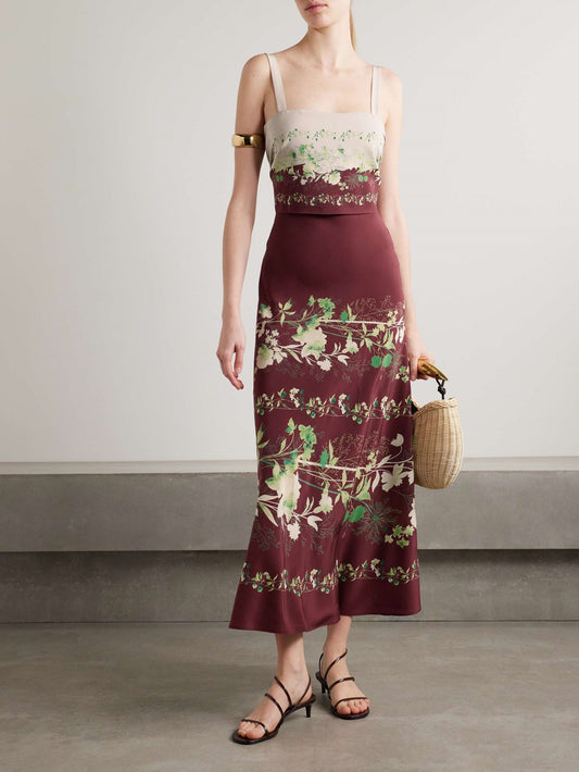 Draped Floral-Print Midi Dress